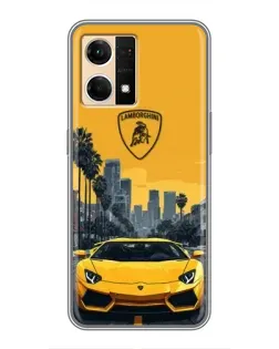 Чехол для OPPO Reno7 4G с картинкой «Желтый Lamborghini город»
