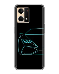 Чехол для OPPO Reno7 4G с картинкой «Голубой силуэт Lamborghini»