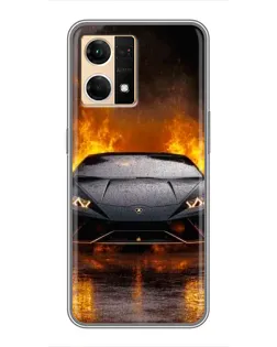 Чехол для OPPO Reno7 4G с картинкой «Lamborghini в огне»