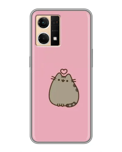 Чехол для OPPO Reno7 4G с картинкой «Pusheen сердце»