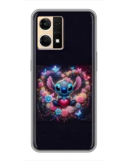 Чехол для OPPO Reno7 4G с картинкой «Stitch в цветах» Чехол для OPPO Reno7 4G с картинкой «Stitch в цветах»