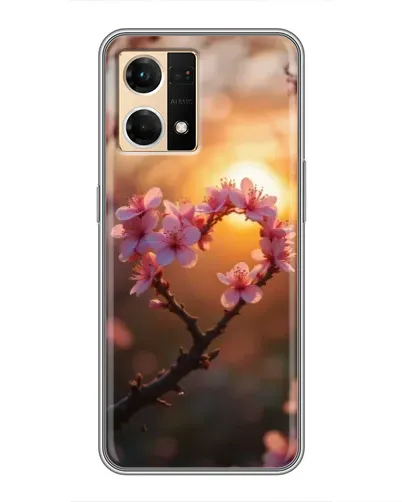 Чехол для OPPO Reno7 4G с картинкой «Розовый цвет сердце на фоне заката»