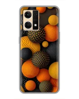 Чехол для OPPO Reno7 4G с картинкой «Объемные оранжевые сферы»