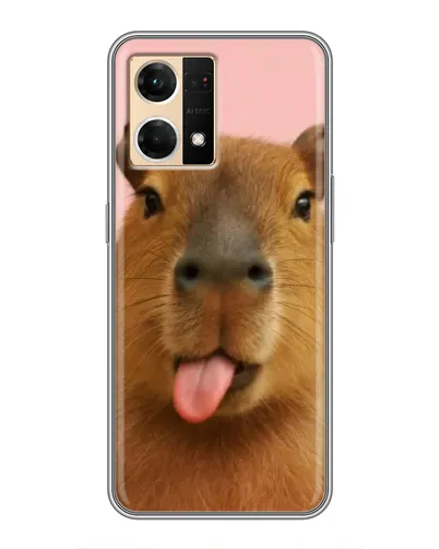 Чехол для OPPO Reno7 4G с картинкой «Капибара с языком»