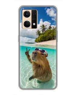 Чехол для OPPO Reno7 4G с картинкой «Капибара на море»