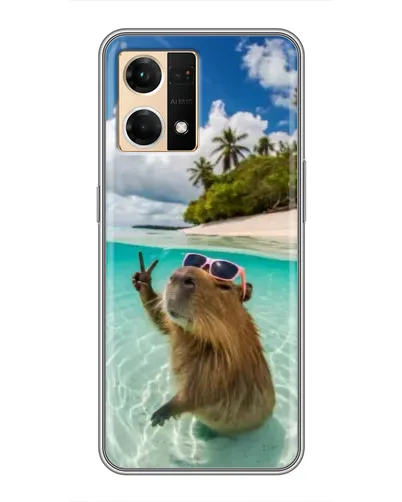Чехол для OPPO Reno7 4G с картинкой «Капибара на море»