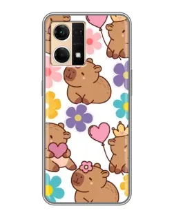 Чехол для OPPO Reno7 4G с картинкой «Цветочный паттерн капибар»