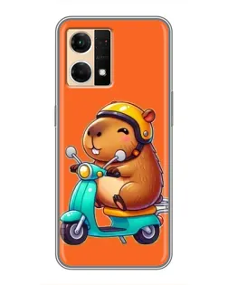 Чехол для OPPO Reno7 4G с картинкой «Капибара на скутере»