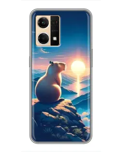 Чехол для OPPO Reno7 4G с картинкой «Закат солнца с капибарой»