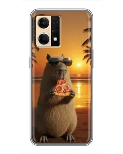 Чехол для OPPO Reno7 4G с картинкой «Капибара с пиццей»