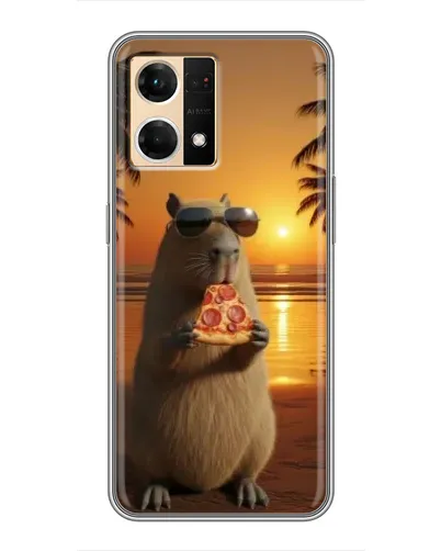 Чехол для OPPO Reno7 4G с картинкой «Капибара с пиццей»