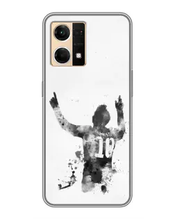 Чохол для OPPO Reno7 4G з картинкою «Чорно-білий силует Мессі»