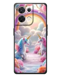 Чехол для OPPO Reno 8 5G с картинкой «Радуга и единороги»