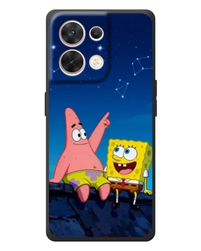 Чехол для OPPO Reno 8 5G с картинкой «Губка Боб и Патрик ночью»