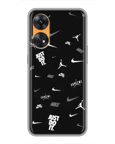 Чехол для OPPO Reno 8T с картинкой «Nike Black Pattern» Чехол для OPPO Reno 8T с картинкой «Nike Black Pattern»
