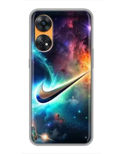 Чехол для OPPO Reno 8T с картинкой «Космический Nike Swoosh»