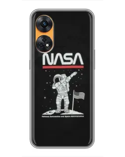 Чехол для OPPO Reno 8T с картинкой «NASA — шагаем по Луне»