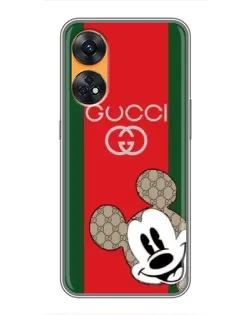 Чехол для OPPO Reno 8T с картинкой «Gucci — полосы и Микки»
