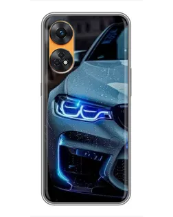 Чехол для OPPO Reno 8T с картинкой «Взгляд BMW с синими фарами»