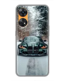 Чехол для OPPO Reno 8T с картинкой «BMW в зимнем лесу»