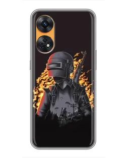 Чехол для OPPO Reno 8T с картинкой «PUBG — огненный силуэт»