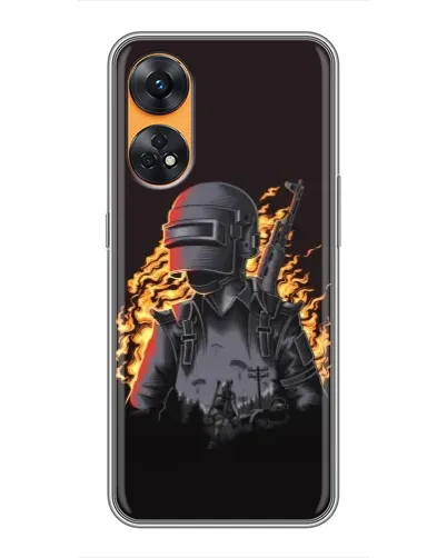 Чехол для OPPO Reno 8T с картинкой «PUBG — огненный силуэт»