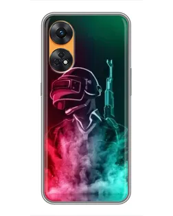 Чехол для OPPO Reno 8T с картинкой «PUBG — огненный воин»