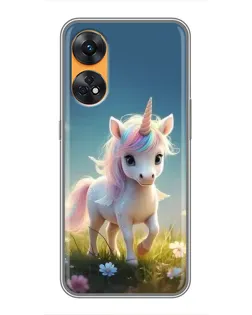 Чехол для OPPO Reno 8T с картинкой «Единорог на поляне»