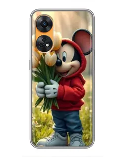 Чехол для OPPO Reno 8T с картинкой «Микки с тюльпанами»