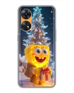 Чехол для OPPO Reno 8T с картинкой «Рождественский Спанч Боб»