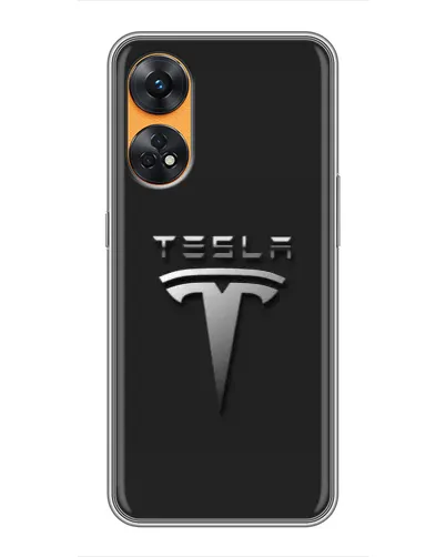 Чехол для OPPO Reno 8T с картинкой «Стальной логотип Tesla»