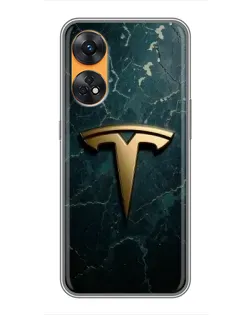 Чехол для OPPO Reno 8T с картинкой «Мраморная Tesla Gold»