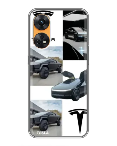 Чехол для OPPO Reno 8T с картинкой «Коллаж Cybertruck Tesla»