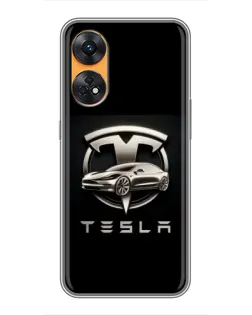 Чехол для OPPO Reno 8T с картинкой «Tesla — серебристое авто»