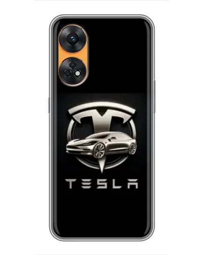 Чехол для OPPO Reno 8T с картинкой «Tesla — серебристое авто»