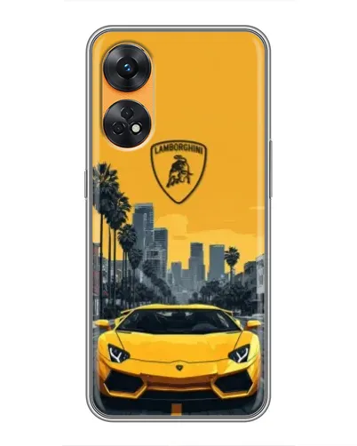 Чехол для OPPO Reno 8T с картинкой «Желтый Lamborghini город»