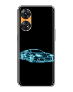 Чехол для OPPO Reno 8T с картинкой «Неоновый контур Lamborghini»