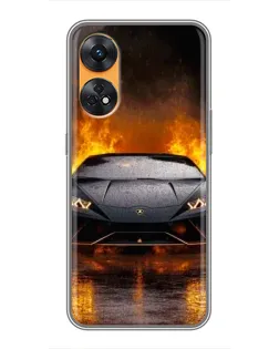 Чехол для OPPO Reno 8T с картинкой «Lamborghini в огне»