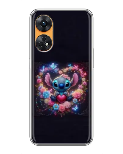 Чехол для OPPO Reno 8T с картинкой «Stitch в цветах» Чехол для OPPO Reno 8T с картинкой «Stitch в цветах»