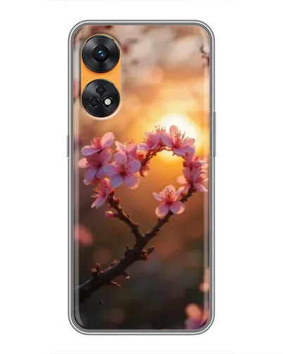 Чехол для OPPO Reno 8T с картинкой «Розовый цвет сердце на фоне заката»
