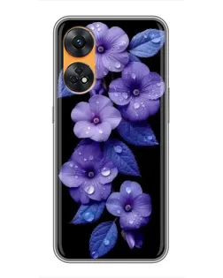 Чехол для OPPO Reno 8T с картинкой «Фиолетовые цветы с росою»