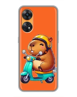 Чехол для OPPO Reno 8T с картинкой «Капибара на скутере»