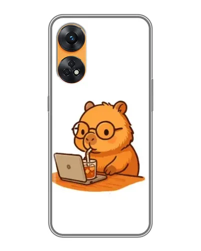 Чехол для OPPO Reno 8T с картинкой «Капибара с ноутбуком»