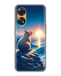 Чехол для OPPO Reno 8T с картинкой «Закат солнца с капибарой»