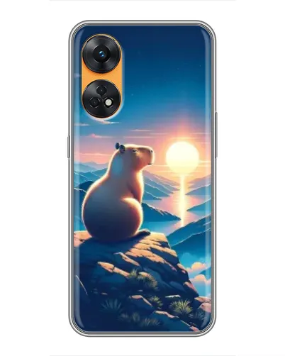 Чехол для OPPO Reno 8T с картинкой «Закат солнца с капибарой»