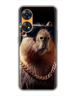 Чехол для OPPO Reno 8T с картинкой «Капибара золотая цепь»