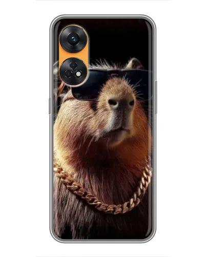 Чехол для OPPO Reno 8T с картинкой «Капибара золотая цепь»