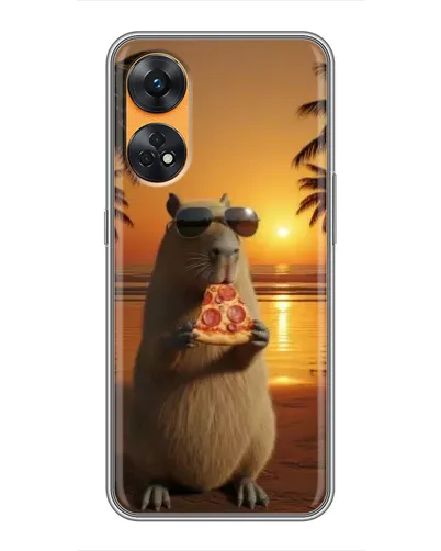 Чехол для OPPO Reno 8T с картинкой «Капибара с пиццей»