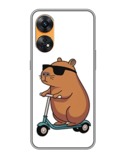 Чехол для OPPO Reno 8T с картинкой «Капибара на самокате»