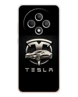 Чехол для OPPO Reno12 F с картинкой «Tesla — серебристое авто»